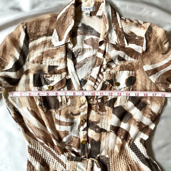 Cache Brown Semi-Sheer Animal Print Linen Blend Blouse - Size Small - Picture 12 of 14